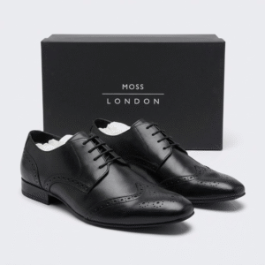 Moss London Men’s Black Leather Brogue Shoes