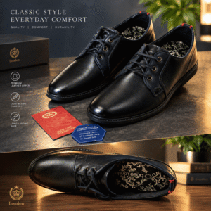 Base London Men’s Black Leather Derby Dress Shoe